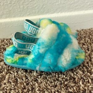 UGG Fluff Yeah Slide Marble Girls Toddler Slide Sandal Oasis Blue/Sulphur Sz 7T